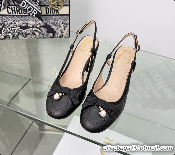 Luxurious Dior Ballet Slingback Pumps Black Quilted Cannage Lambskin Leather 80MM 6063012