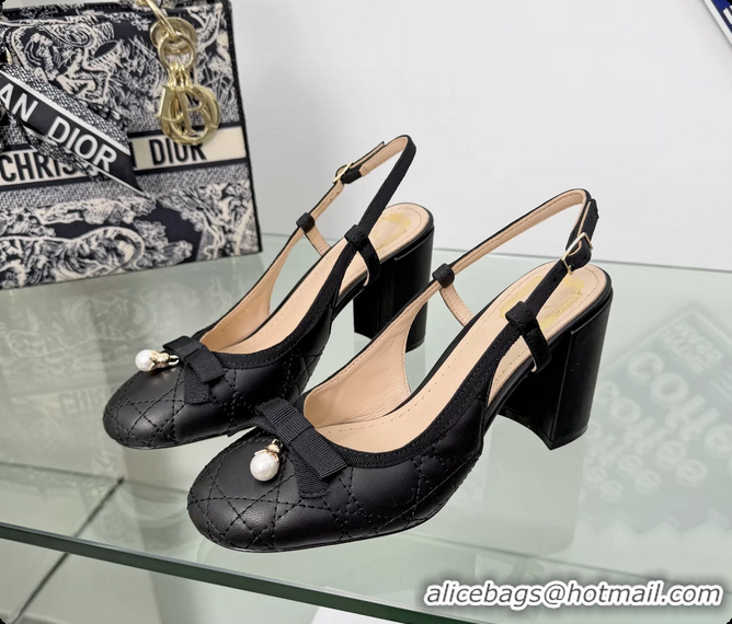 Luxurious Dior Ballet Slingback Pumps Black Quilted Cannage Lambskin Leather 80MM 6063012