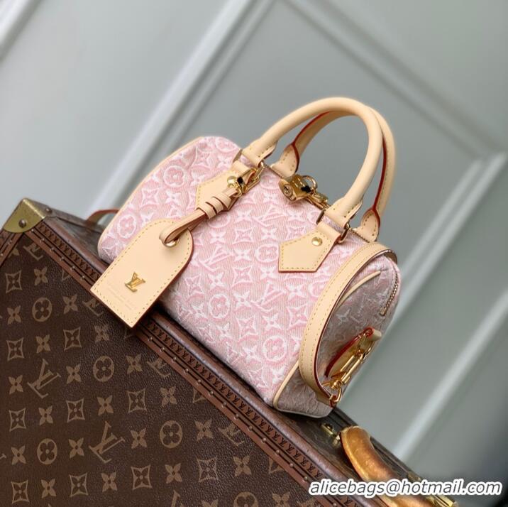 New Design Louis Vuitton Monogram Emblème Striped Canvas Speedy Bandoulière 20 M2A039 Rose Ruban 2026
