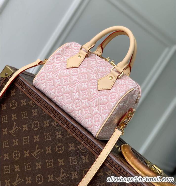 New Design Louis Vuitton Monogram Emblème Striped Canvas Speedy Bandoulière 20 M2A039 Rose Ruban 2026