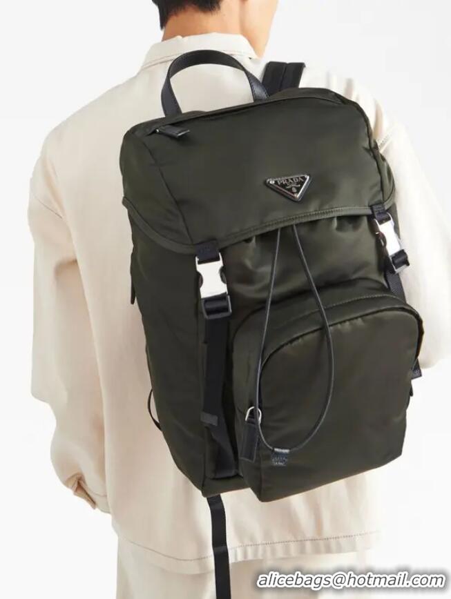 Buy Discount Prada Re-Nylon With Saffiano Leather Buckled Backpack PA8945 Green