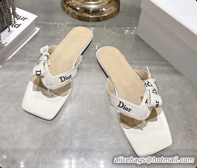 Purchase Dior Jadior Flat Thong Sandals White Embroidered Cotton and Trench lambskin 6070201