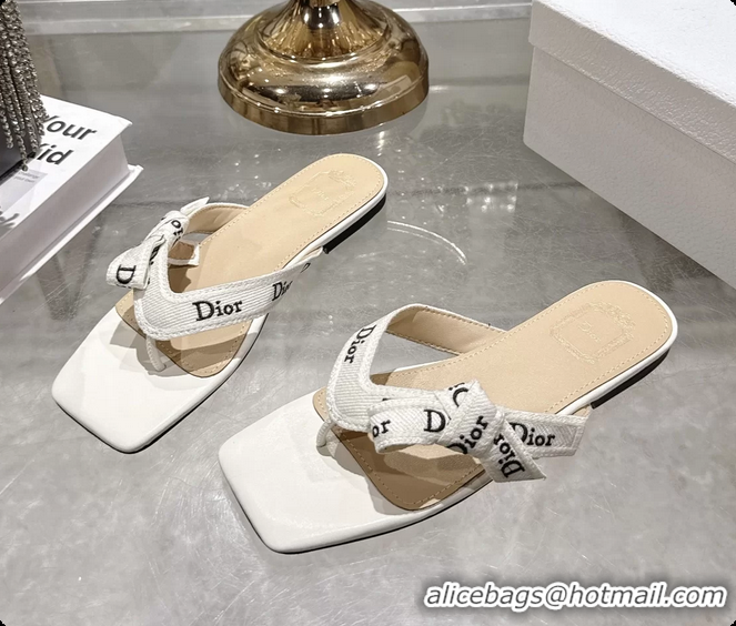 Purchase Dior Jadior Flat Thong Sandals White Embroidered Cotton and Trench lambskin 6070201