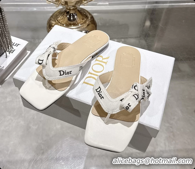 Purchase Dior Jadior Flat Thong Sandals White Embroidered Cotton and Trench lambskin 6070201