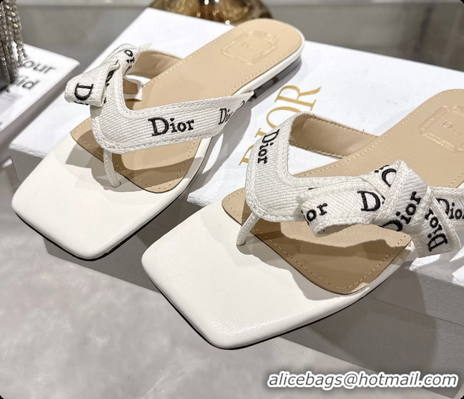 Purchase Dior Jadior Flat Thong Sandals White Embroidered Cotton and Trench lambskin 6070201