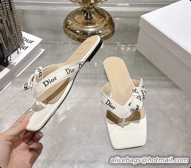 Purchase Dior Jadior Flat Thong Sandals White Embroidered Cotton and Trench lambskin 6070201