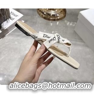 Good Quality Dior Jadior Flat Thong Sandals White Embroidered Cotton and Trench lambskin 6070201