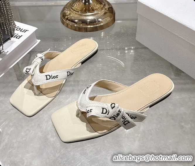 Good Quality Dior Jadior Flat Thong Sandals White Embroidered Cotton and Trench lambskin 6070201