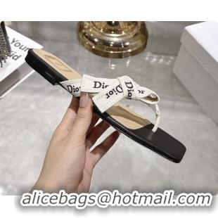 Grade Quality Dior Jadior Flat Thong Sandals White Black Embroidered Cotton and Trench lambskin 6070201