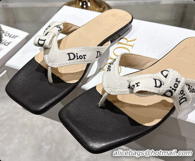 Grade Quality Dior Jadior Flat Thong Sandals White Black Embroidered Cotton and Trench lambskin 6070201