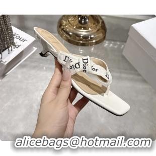 Low Price Dior Jadior Heeled Thong Sandals White Embroidered Cotton and Trench lambskin 6070202