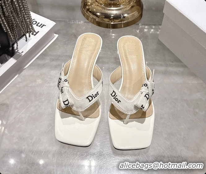 Low Price Dior Jadior Heeled Thong Sandals White Embroidered Cotton and Trench lambskin 6070202