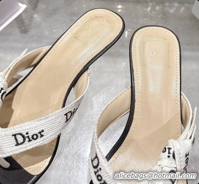 Best Price Dior Jadior Heeled Thong Sandals White Black Embroidered Cotton and Trench lambskin 6070202