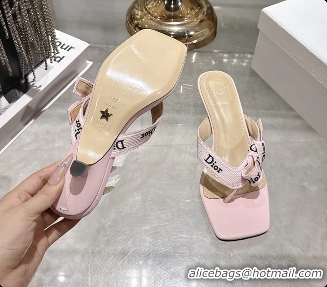 Discount Fashion Dior Jadior Heeled Thong Sandals Pink Embroidered Cotton and Trench lambskin 6070202