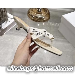 Classic Hot Dior Jadior Heeled Thong Sandals Latte White Embroidered Cotton and Trench lambskin 6070202