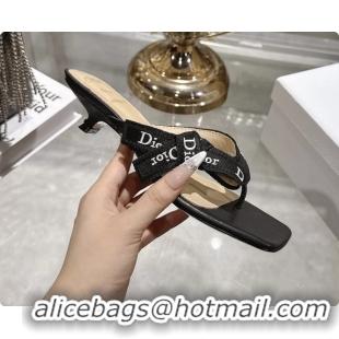 Low Cost Dior Jadior Heeled Thong Sandals Black Embroidered Cotton and Trench lambskin 6070202