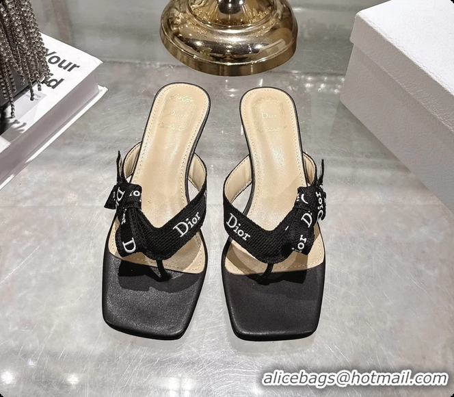 Low Cost Dior Jadior Heeled Thong Sandals Black Embroidered Cotton and Trench lambskin 6070202
