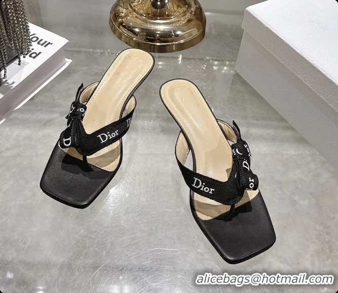 Low Cost Dior Jadior Heeled Thong Sandals Black Embroidered Cotton and Trench lambskin 6070202