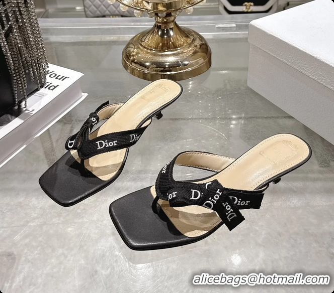 Low Cost Dior Jadior Heeled Thong Sandals Black Embroidered Cotton and Trench lambskin 6070202