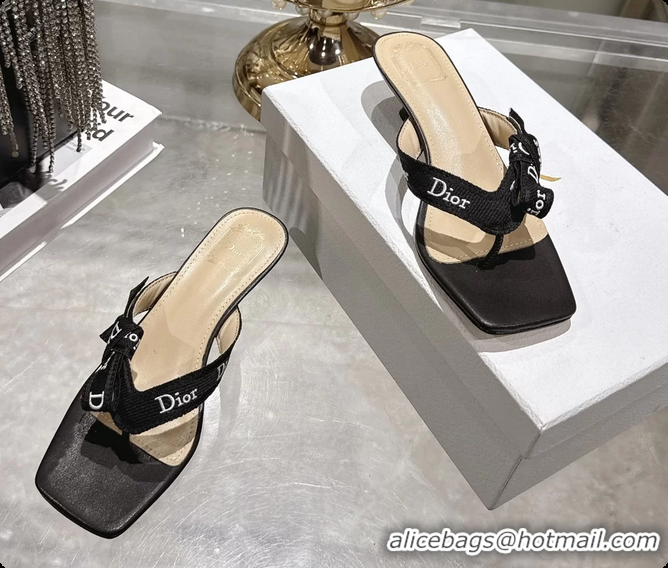 Low Cost Dior Jadior Heeled Thong Sandals Black Embroidered Cotton and Trench lambskin 6070202