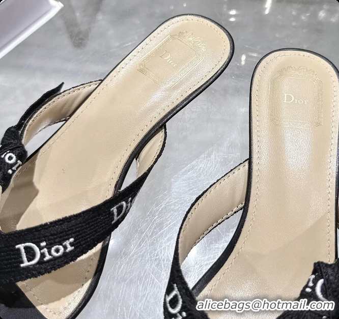 Low Cost Dior Jadior Heeled Thong Sandals Black Embroidered Cotton and Trench lambskin 6070202