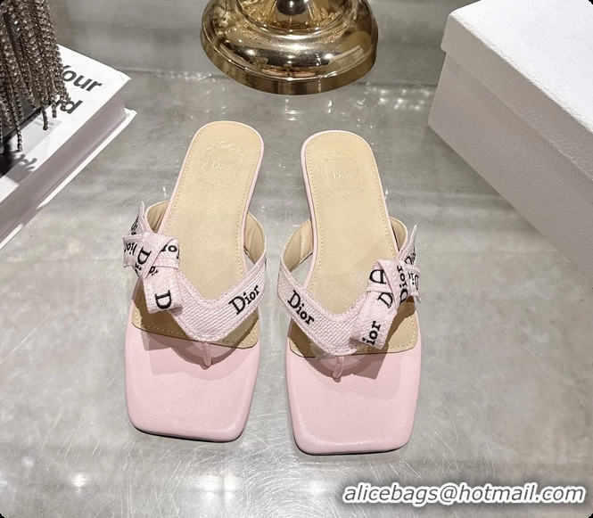 Sophisticated Dior Jadior Flat Thong Sandals Pink Embroidered Cotton and Trench lambskin 6070203