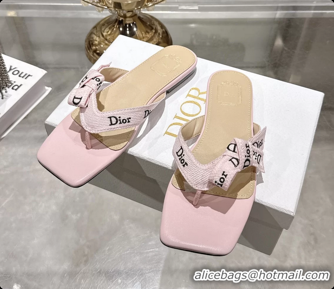 Sophisticated Dior Jadior Flat Thong Sandals Pink Embroidered Cotton and Trench lambskin 6070203