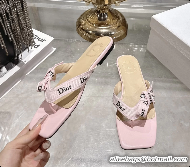 Sophisticated Dior Jadior Flat Thong Sandals Pink Embroidered Cotton and Trench lambskin 6070203