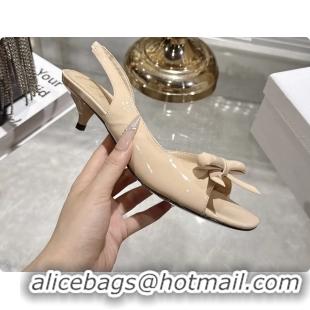 Shop Cheap Dior Bow Heeled Slingback Sandals Beige Patent Leather 35MM 6070205