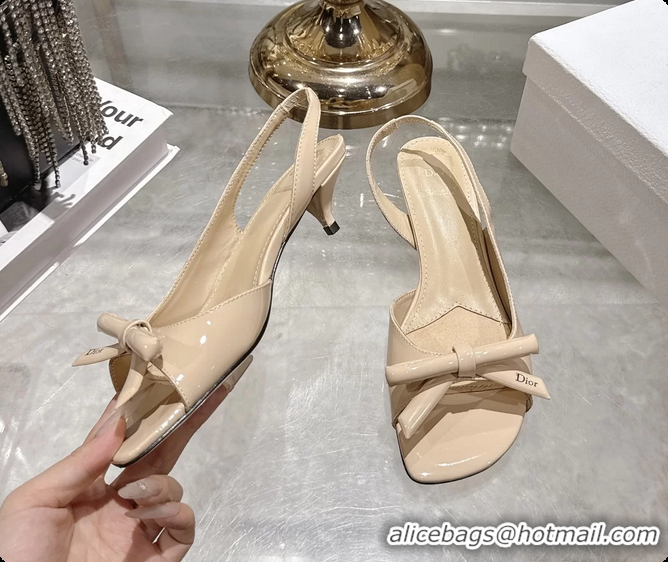Shop Cheap Dior Bow Heeled Slingback Sandals Beige Patent Leather 35MM 6070205