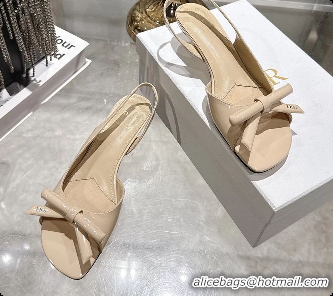 Shop Cheap Dior Bow Heeled Slingback Sandals Beige Patent Leather 35MM 6070205