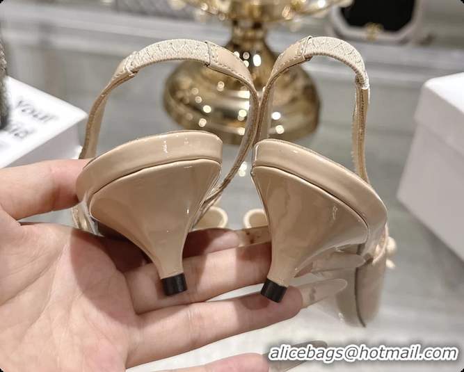 Shop Cheap Dior Bow Heeled Slingback Sandals Beige Patent Leather 35MM 6070205
