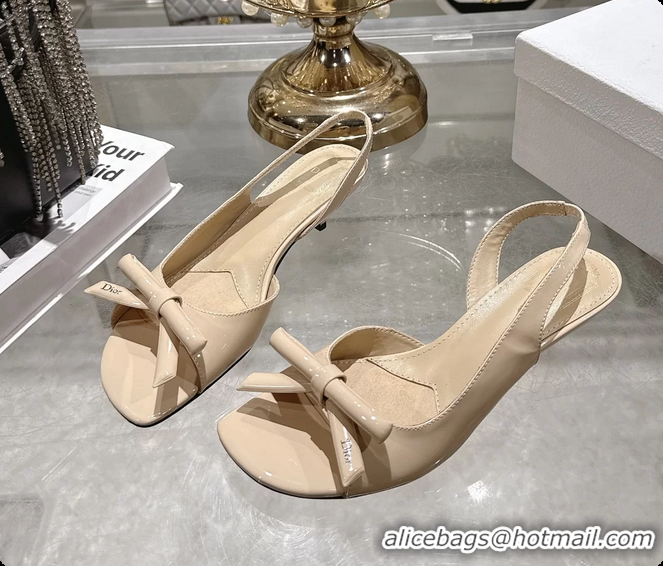 Shop Cheap Dior Bow Heeled Slingback Sandals Beige Patent Leather 35MM 6070205