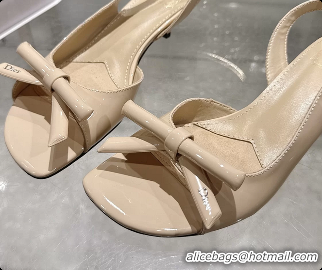 Shop Cheap Dior Bow Heeled Slingback Sandals Beige Patent Leather 35MM 6070205