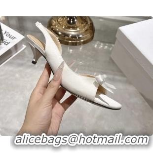 Duplicate Dior Bow Heeled Slingback Sandals White Satin Fabric 35MM 6070205