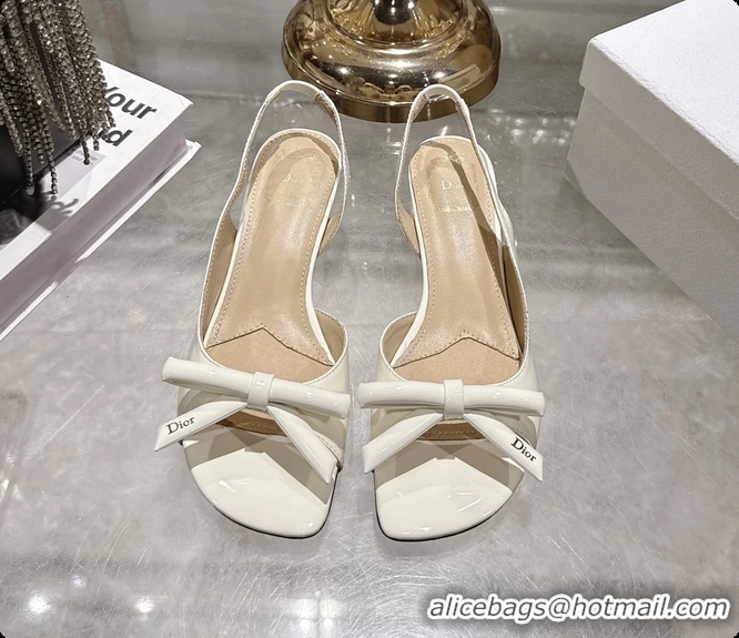 Sumptuous Dior Bow Heeled Slingback Sandals White Patent Leather 35MM 6070205