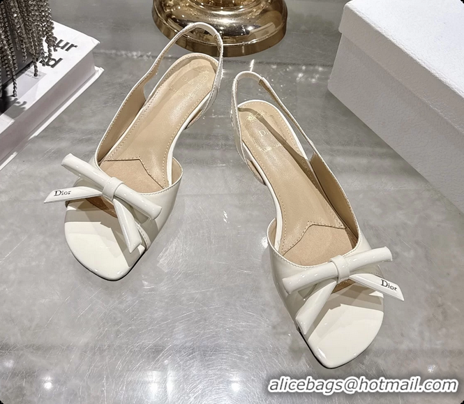 Sumptuous Dior Bow Heeled Slingback Sandals White Patent Leather 35MM 6070205