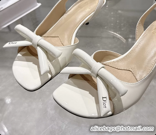 Sumptuous Dior Bow Heeled Slingback Sandals White Patent Leather 35MM 6070205