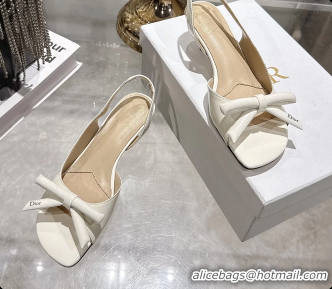 Sumptuous Dior Bow Heeled Slingback Sandals White Patent Leather 35MM 6070205