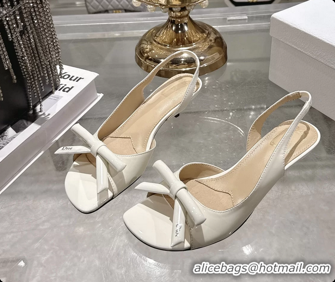 Sumptuous Dior Bow Heeled Slingback Sandals White Patent Leather 35MM 6070205