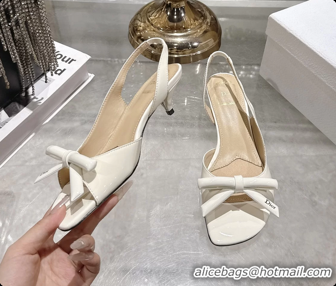 Sumptuous Dior Bow Heeled Slingback Sandals White Patent Leather 35MM 6070205
