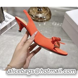 Stylish Dior Bow Heeled Slingback Sandals Orange Satin Fabric 35MM 6070205