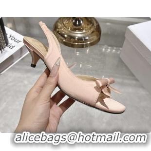Hot Style Dior Bow Heeled Slingback Sandals Light Pink Satin Fabric 35MM 6070205