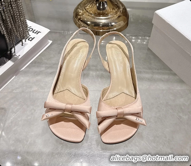 Hot Style Dior Bow Heeled Slingback Sandals Light Pink Satin Fabric 35MM 6070205