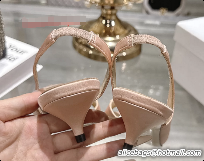 Hot Style Dior Bow Heeled Slingback Sandals Light Pink Satin Fabric 35MM 6070205