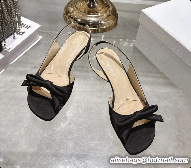 Perfect Dior Bow Heeled Slingback Sandals Black Satin Fabric 35MM 6070205