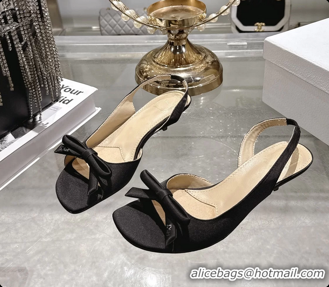 Perfect Dior Bow Heeled Slingback Sandals Black Satin Fabric 35MM 6070205
