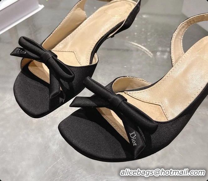 Perfect Dior Bow Heeled Slingback Sandals Black Satin Fabric 35MM 6070205