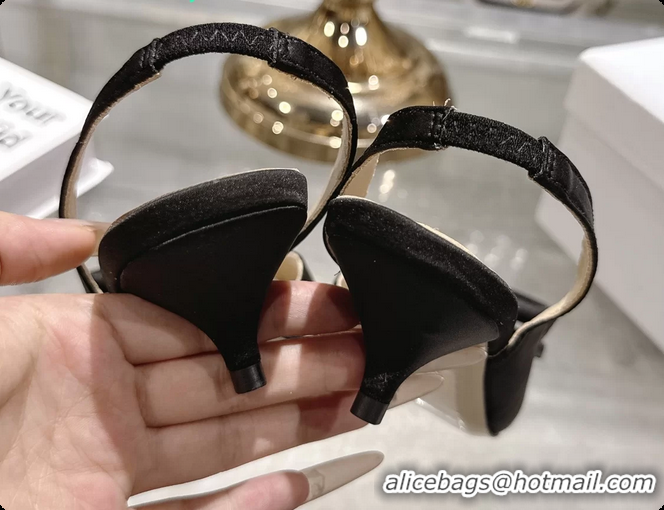 Perfect Dior Bow Heeled Slingback Sandals Black Satin Fabric 35MM 6070205