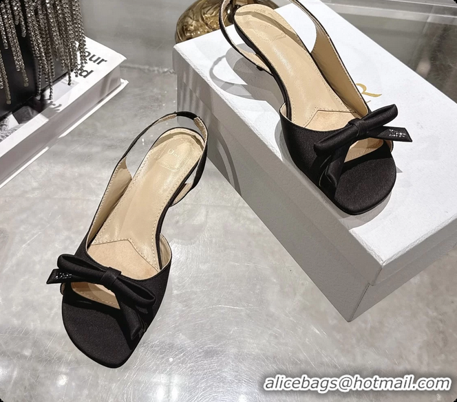 Perfect Dior Bow Heeled Slingback Sandals Black Satin Fabric 35MM 6070205